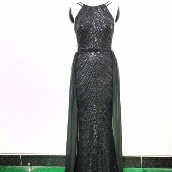Black, O Neck Sleeveless,  Detachable Skirt, Contrast Sequined Mermaid G… - Picture 10 of 13